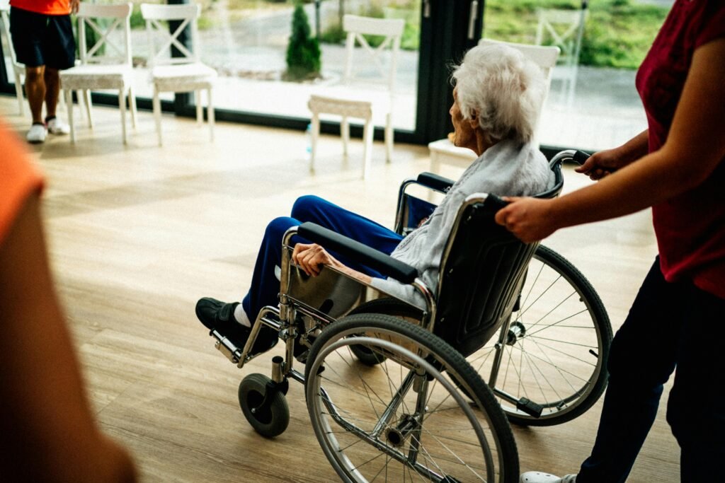 old aged woman on wheelchair
